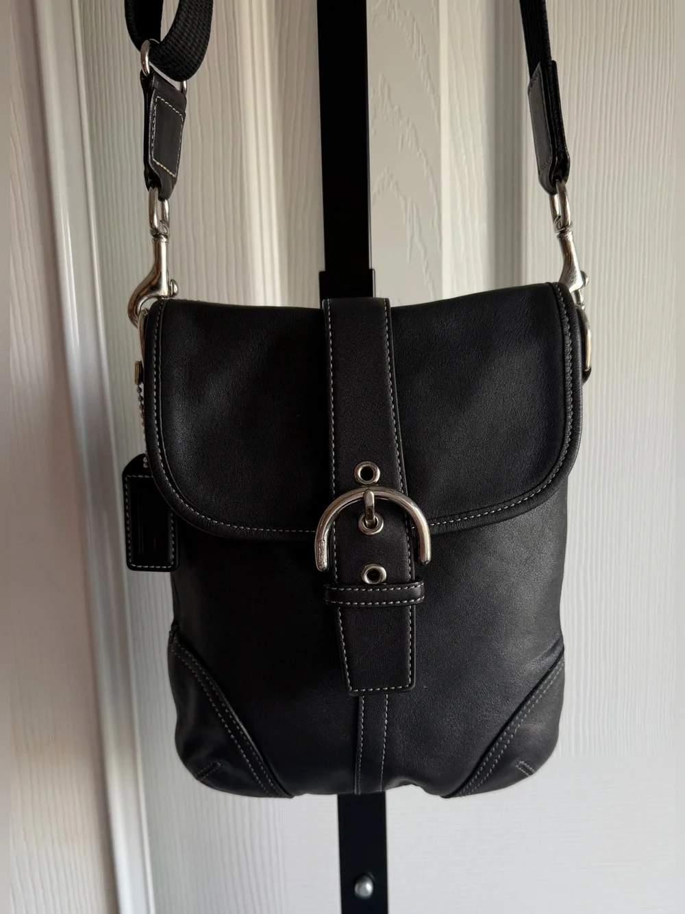 Coach Soho Vintage Black Leather Shoulder Bag  Adjustable Strap Women’s